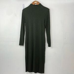 Tkees The Super Rib Turtleneck Midi Dress long sleeve size Small Green